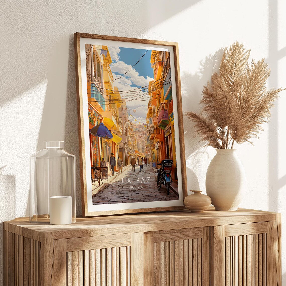 La Paz Bolivia Bustling Cobblestone Market Street Scene Poster - Image 2