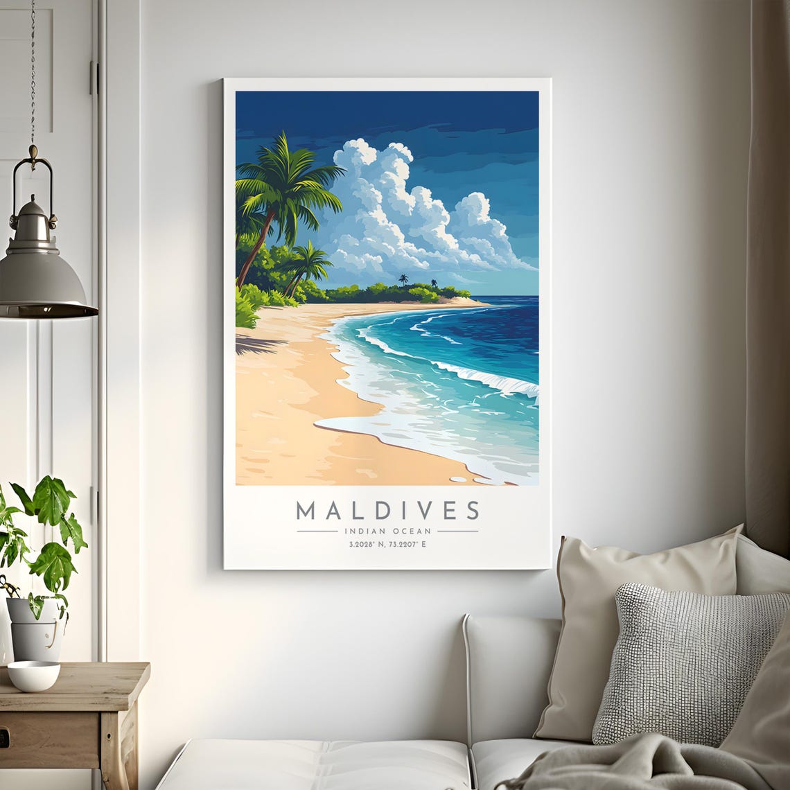 Maldives Turquoise Beach Palm Island Ocean View Travel Poster - Image 2