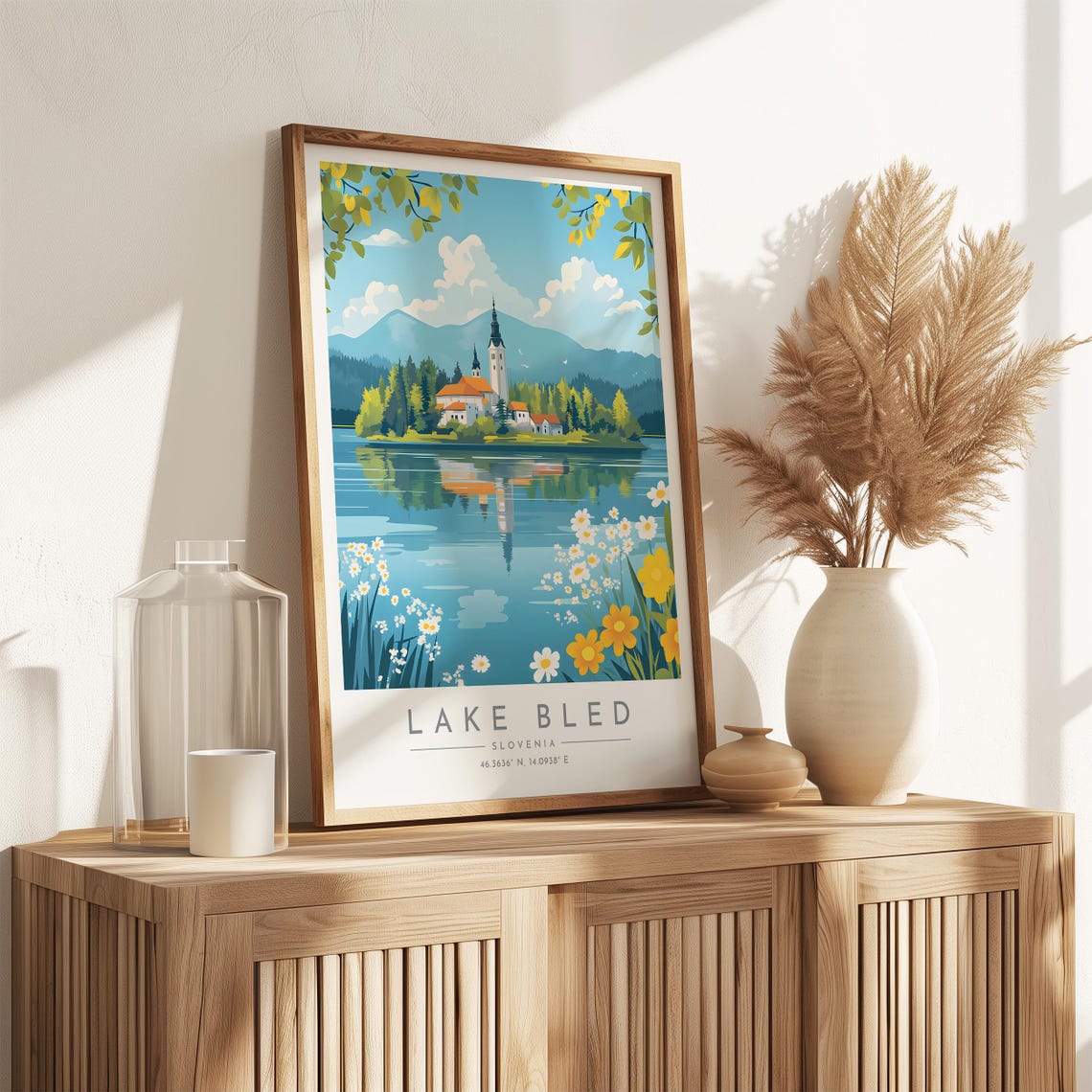 Lake Bled Slovenia Island Church Wildflower Lake Reflection Poster - Image 3