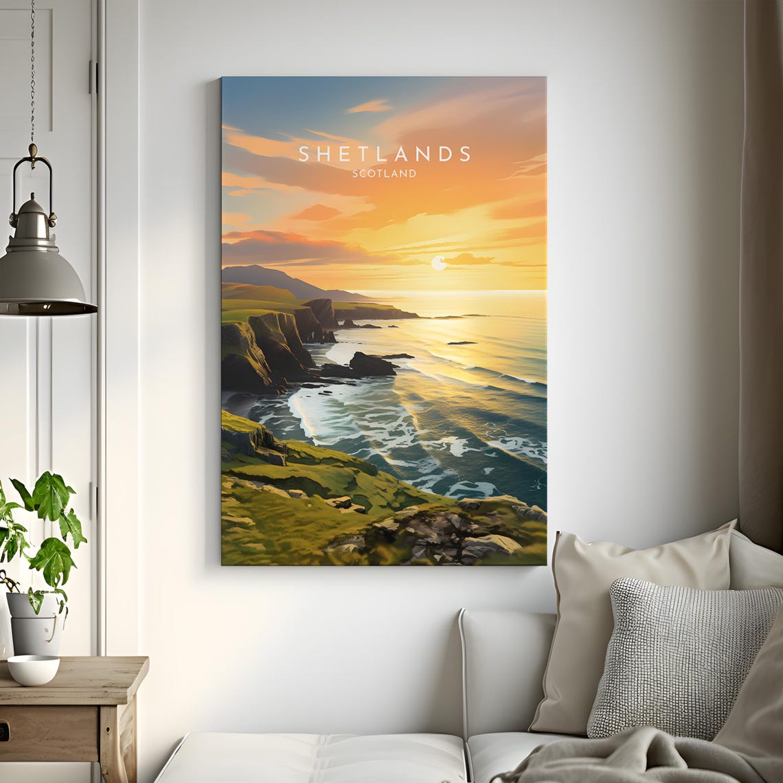 Shetlands Scotland Sunset Coast Cliffs Travel Poster over the Sea - Image 3