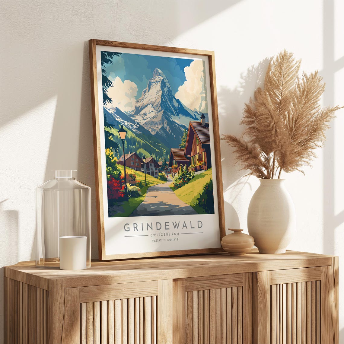Grindewald Switzerland Alpine Chalets Mountain Village Peak Poster - Image 3