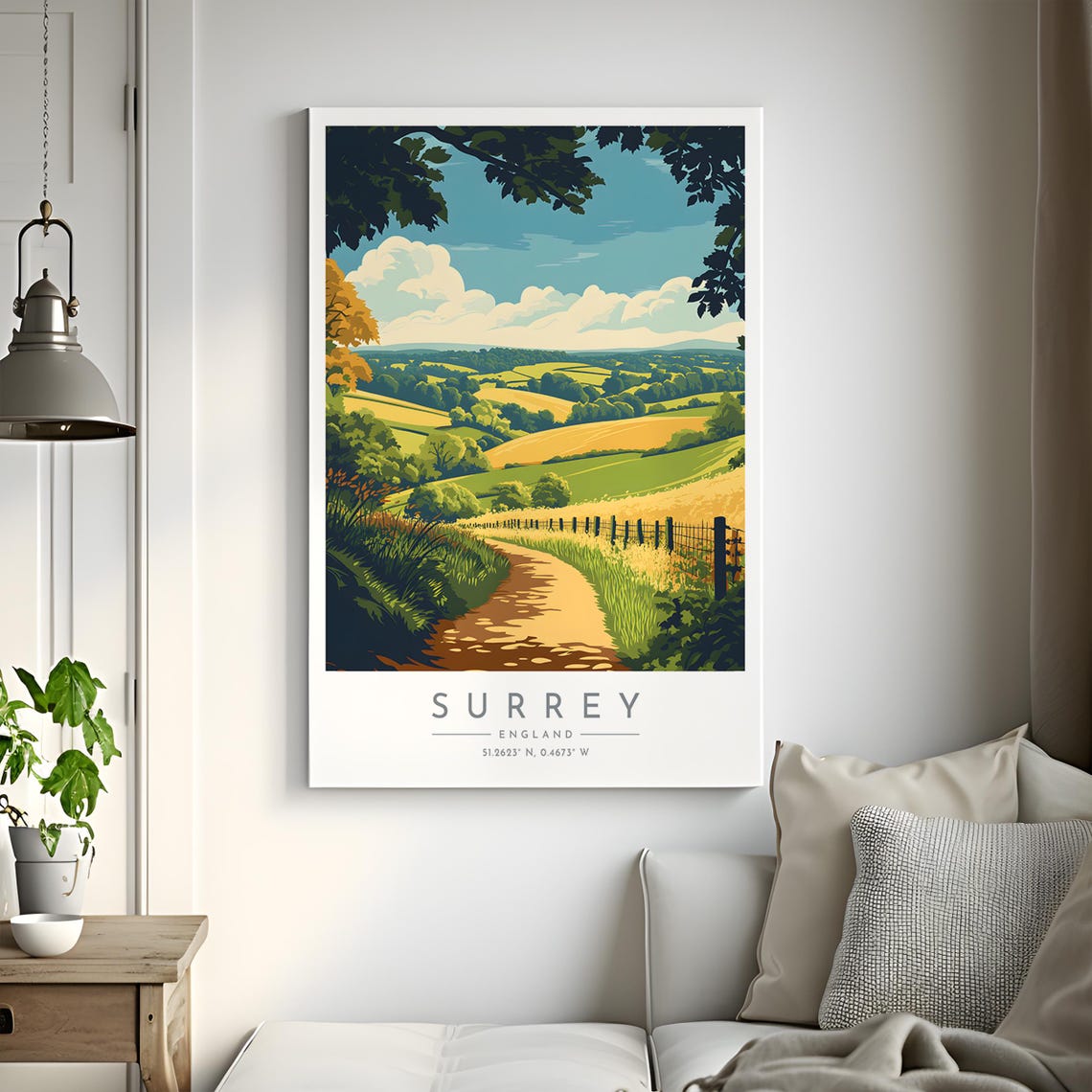 Surrey England Golden Wheat Fields Rustic Fence Country Poster - Image 2