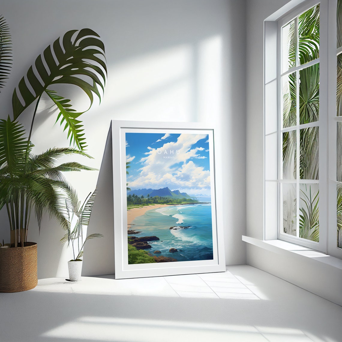 Oahu Hawaii Beach Daytime Turquoise Waves Rocky Coast Travel Poster - Image 4