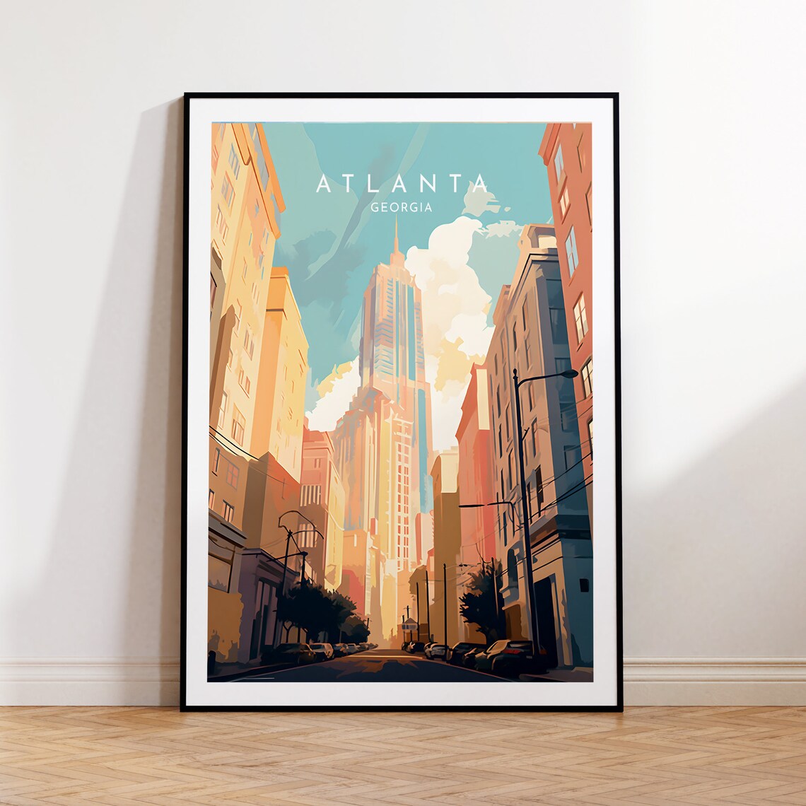 Atlanta Georgia Downtown Street Skyline Minimal Travel Poster