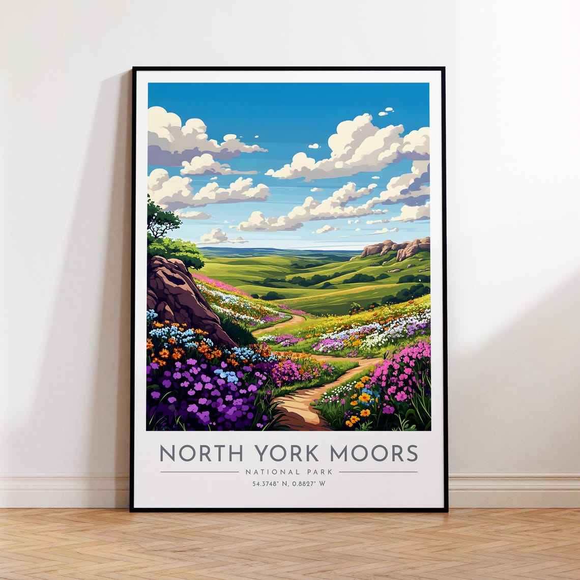North York Moors Wildflower Path Rolling Hills Travel Poster