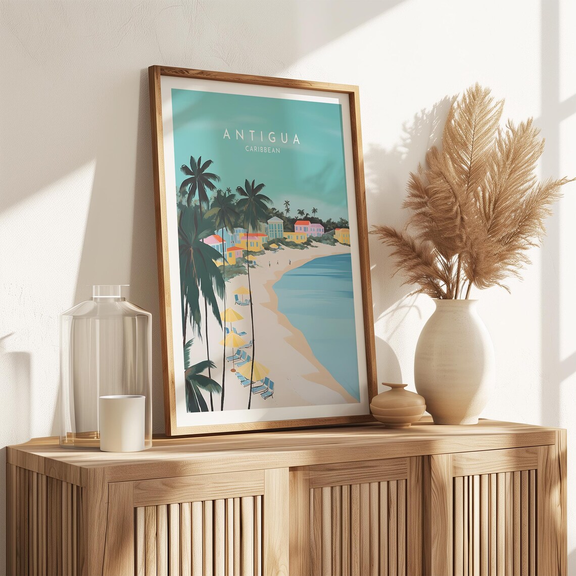 Antigua Caribbean Palm Beach Colorful Town Travel Art Poster - Image 2