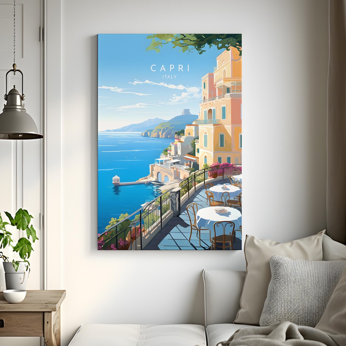 Capri Italy Cliffside Cafe Terrace Blue Sea Island View Poster - Image 3
