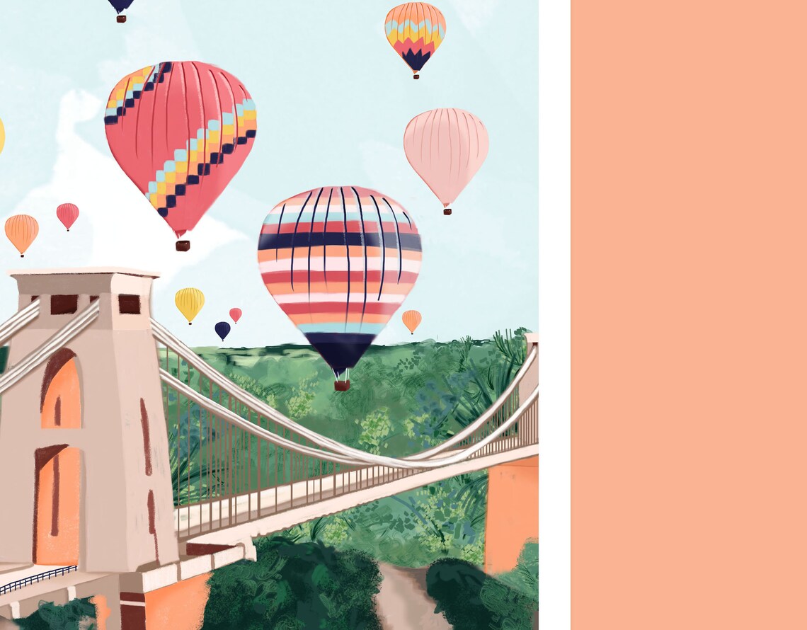 Bristol Hot Air Balloon and Clifton Bridge Art Print - Image 2