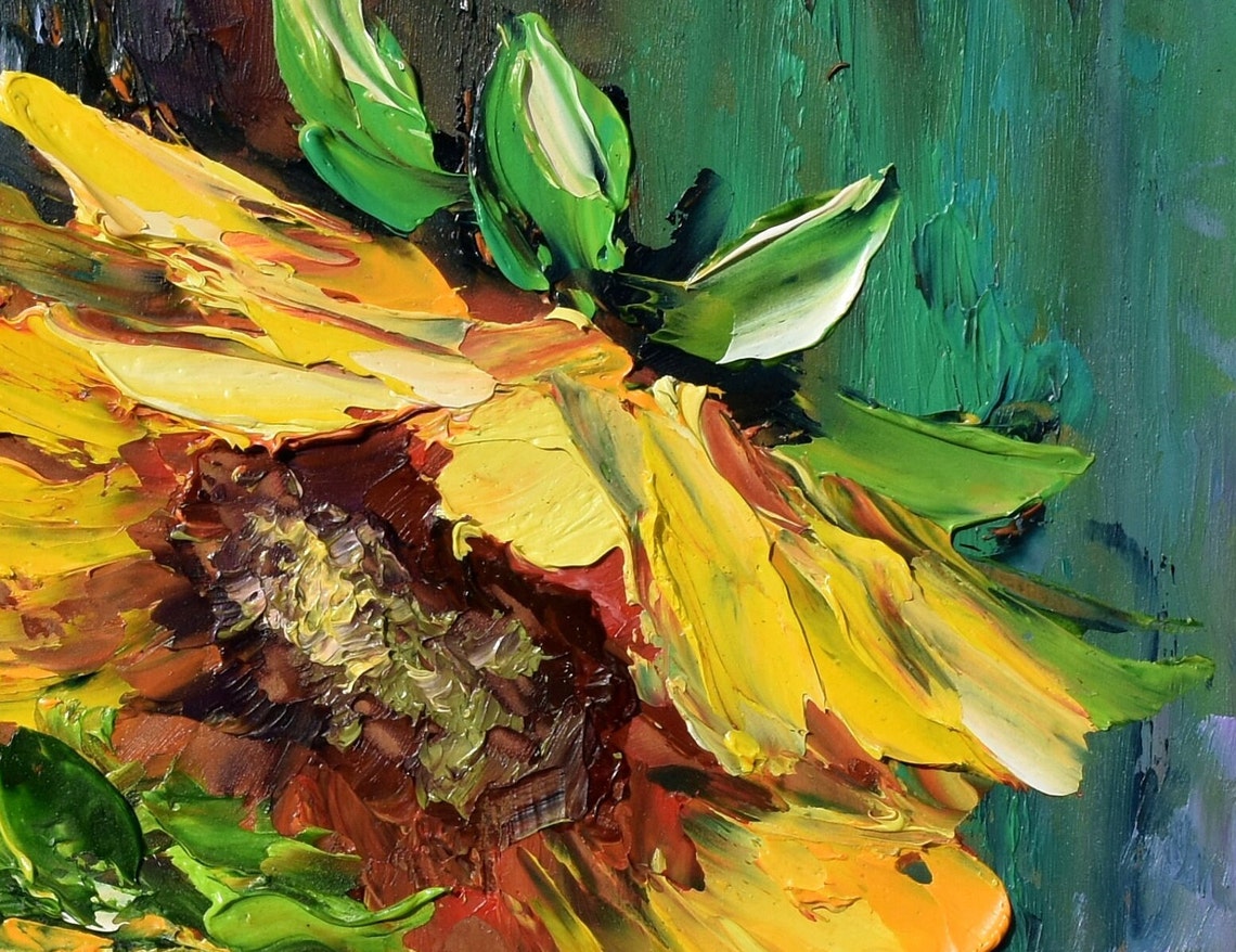 Sunflowers On Dark Green Background Dramatic Floral Art Poster - Image 5