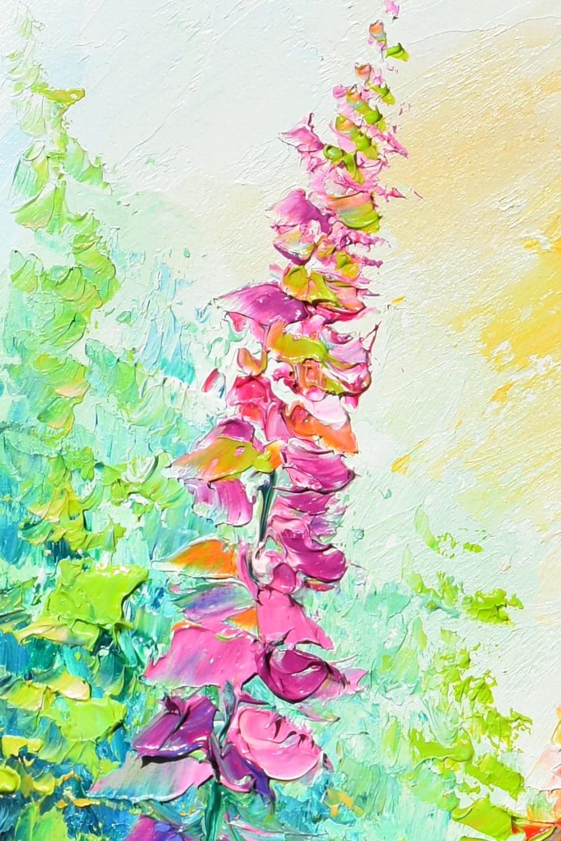 Meadow Wall Art Landscape Painting Bee Art Palette Knife Art Honey Bee Art Flowers Oil Painting Pink Flower Art Wall Oil Painting Flower - Image 4