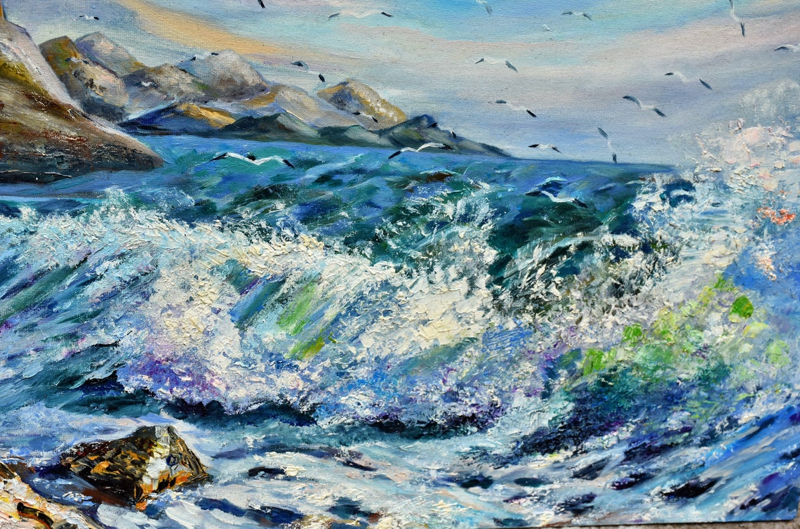 Sea Painting Landscape Painting Seascape Painting Summer Oil Painting Art Ocean Sunrise Art Mountain Landscape Tropical Painting Colorful - Image 5