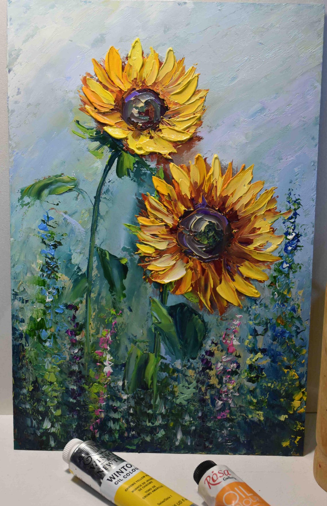Sunflower Hand Painted Sunflower Wall Art Sunflowers Painting Sunflowers Art Orange Flower Art Landscape Painting Impasto Oil Painting - Image 3