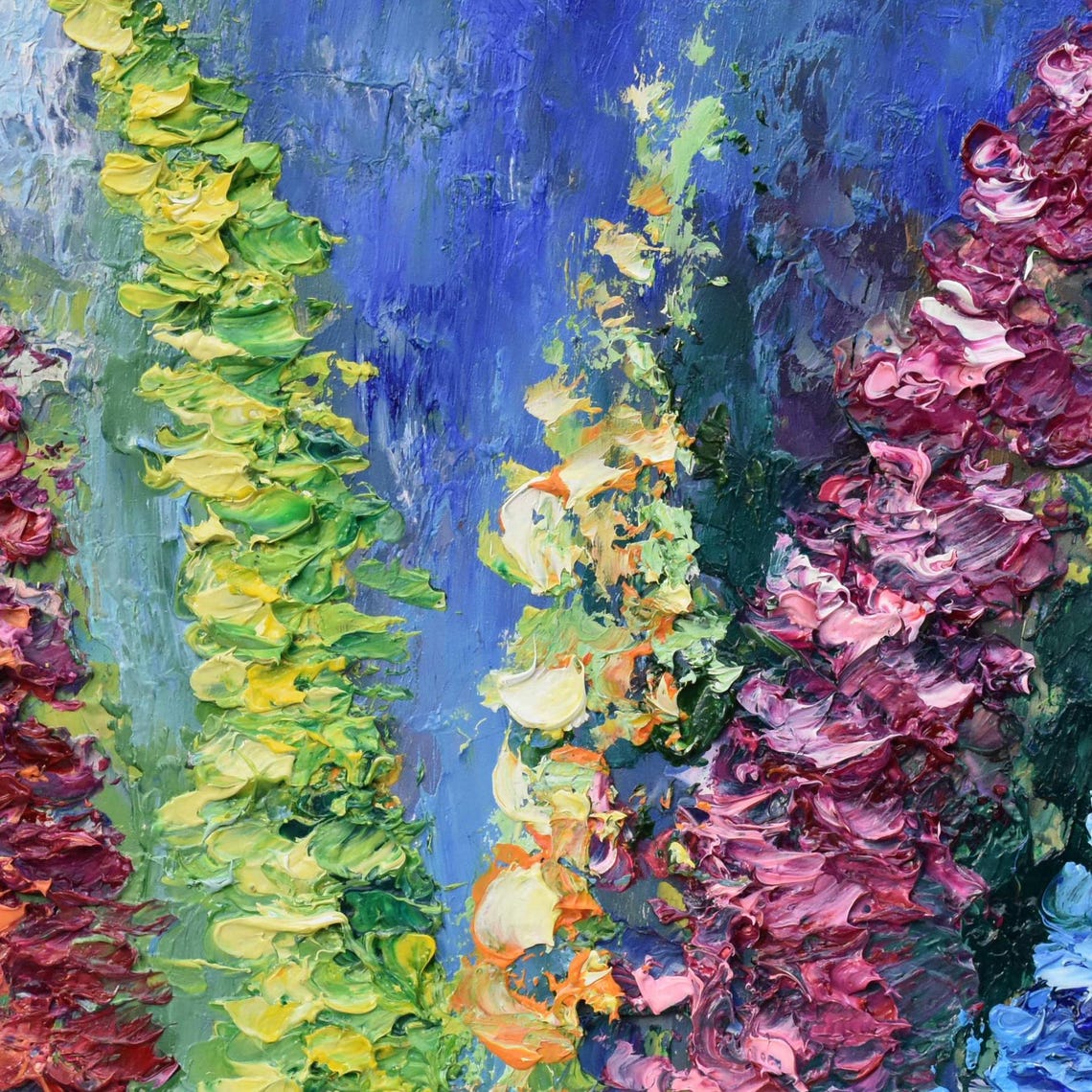 Blue Flowers Wildflowers Oil Art Purple Lupine Art Painting Impasto Painting Floral Artwork Miniature Painting Textured Wall Art Painting - Image 4