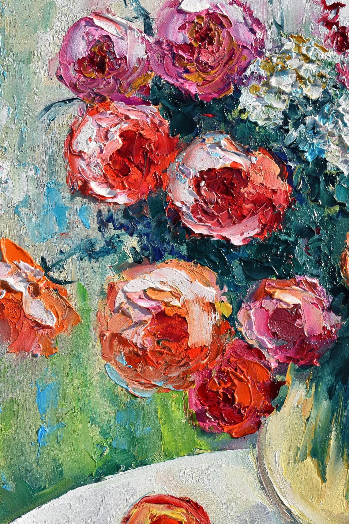 Roses Oil Painting Rose Flowers Art Painting Flowers Painting Flower Meadow Painting Oil Painting Pink White Flower Oil Original Painting In - Image 4