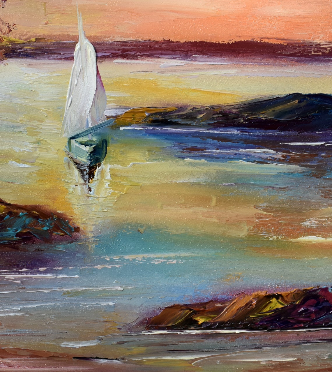 Painting Sea Summer Landscape Art Blue Lake Painting Beach Art Mediterranean Art Landscape Original Tropical Landscape Seascape Painting - Image 4