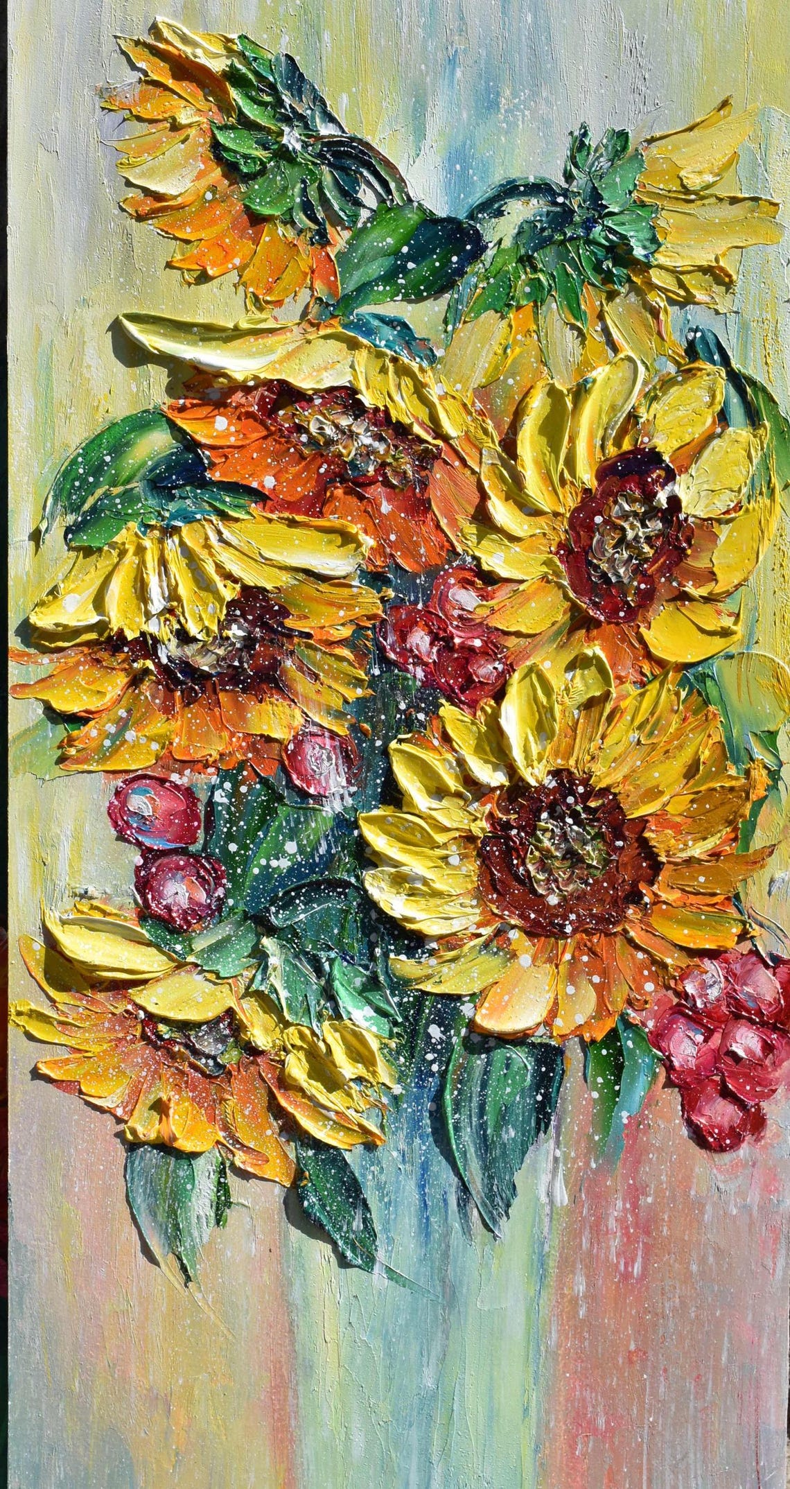 Painting Sunflowers Painting Floral Artwork Sunflowers Oil Art Sunflower Artwork Yellow Flower Art Textured Wall Art Wildflowers Painting - Image 5