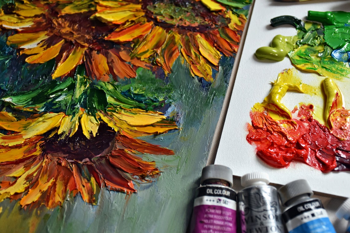 Sunflower Art Sunflowers Painting Yellow Flower Art Summer Landscape Art Impasto Painting Flower Impasto Painting In Oil Colorful Oil Art - Image 5