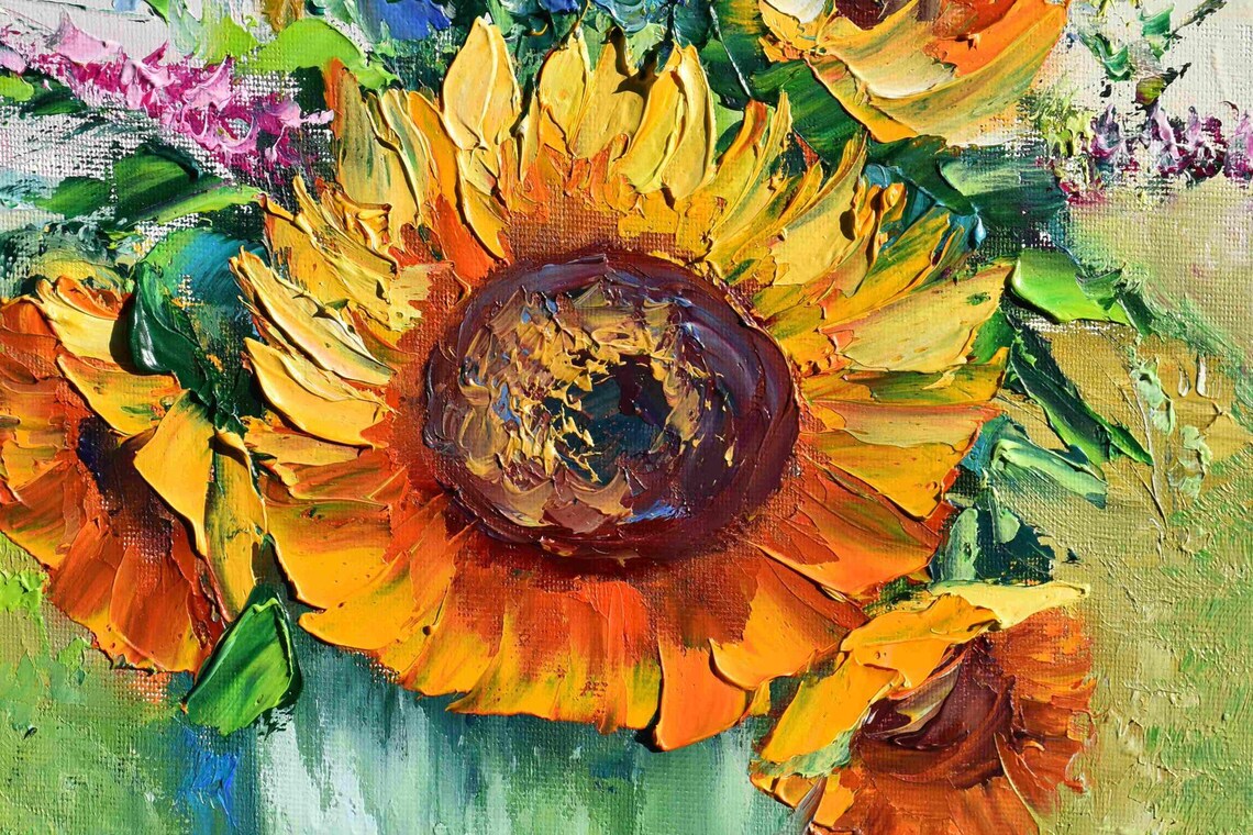 Sunflower Still Life, Wildflower Painting Art Print - Image 2