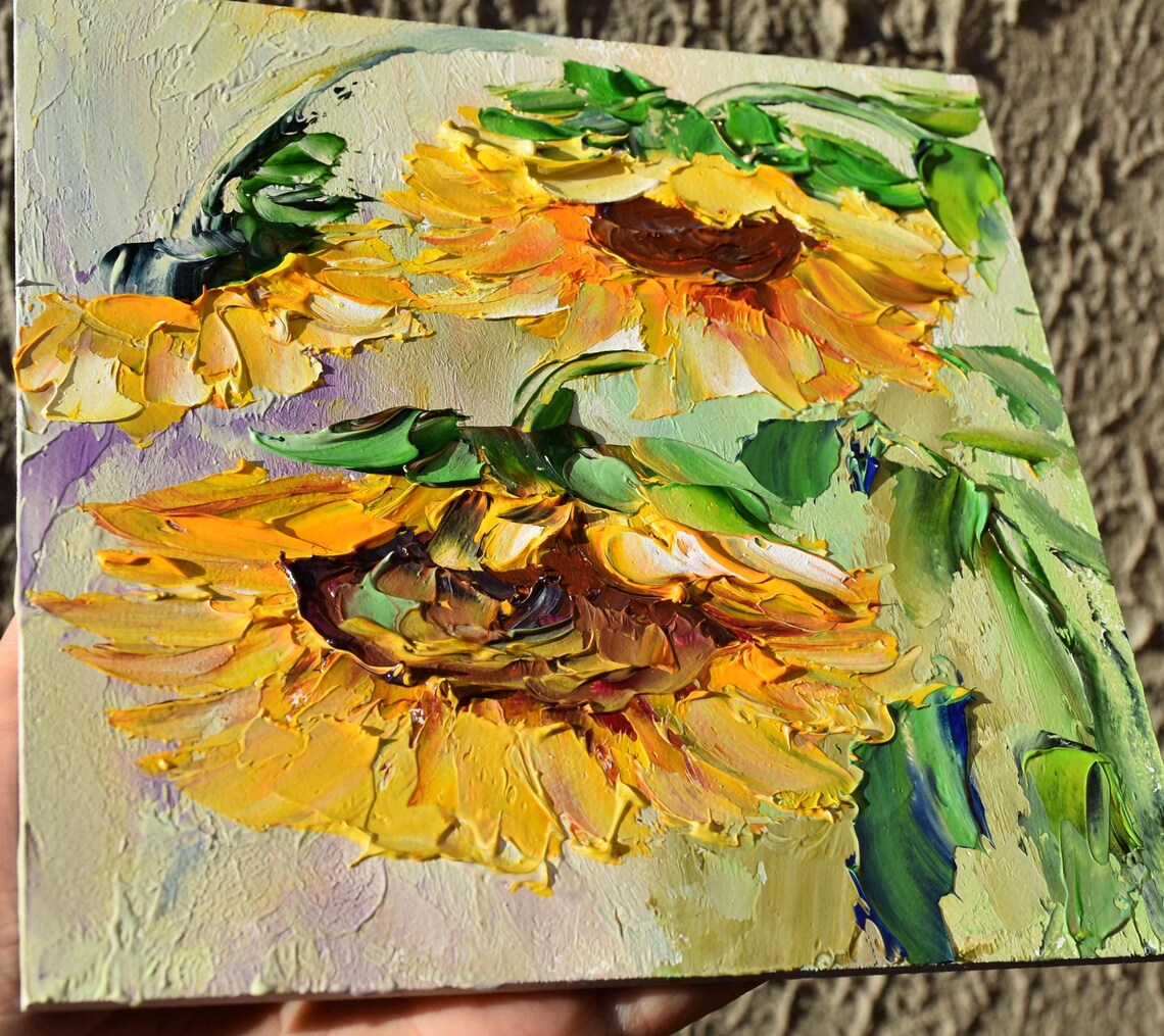 Golden Sunflowers Close Up Heavy Impasto Oil Painting Floral Poster - Image 5