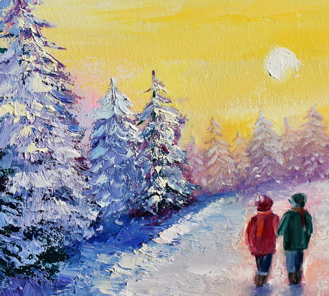 Snow Winter Art Winter Landscape Art Colorful Painting Impasto Painting Oil Art Snowy Landscape Wall Art Romantic Winter Art Modern Art - Image 2