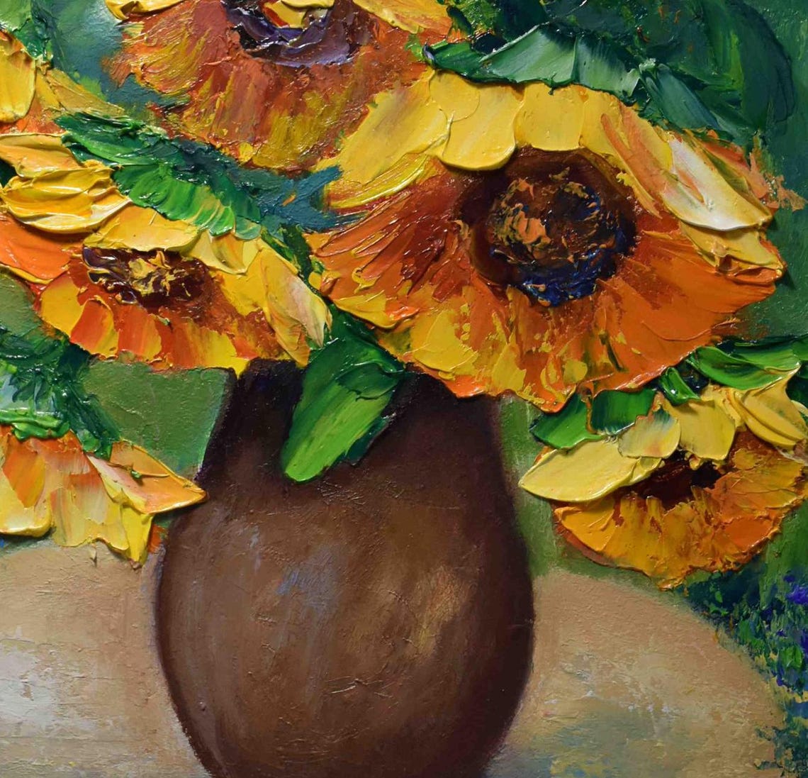 Sunflowers Painting Sunflowers Art Orange Flower Art Still Life Painting Sunflower Wall Art Impasto Oil Painting Palette Knife Art Painting - Image 2