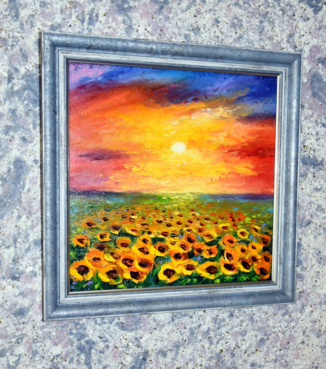 Sunflowers Painting Landscape Painting Colorful Sunset Art Sunflowers Landscape Impasto Oil Painting Sunflower Art Summer Painting Field Of - Image 3