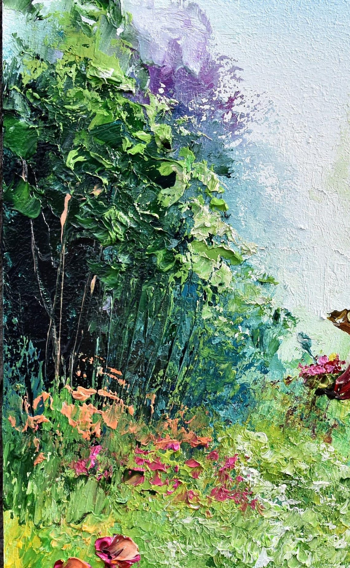 Landscape Girl Painting In Oil Painting Landscape Nature Colorful Oil Art Miniature Painting Oil Art Romantic Wall Art Flower Girl Basket - Image 3
