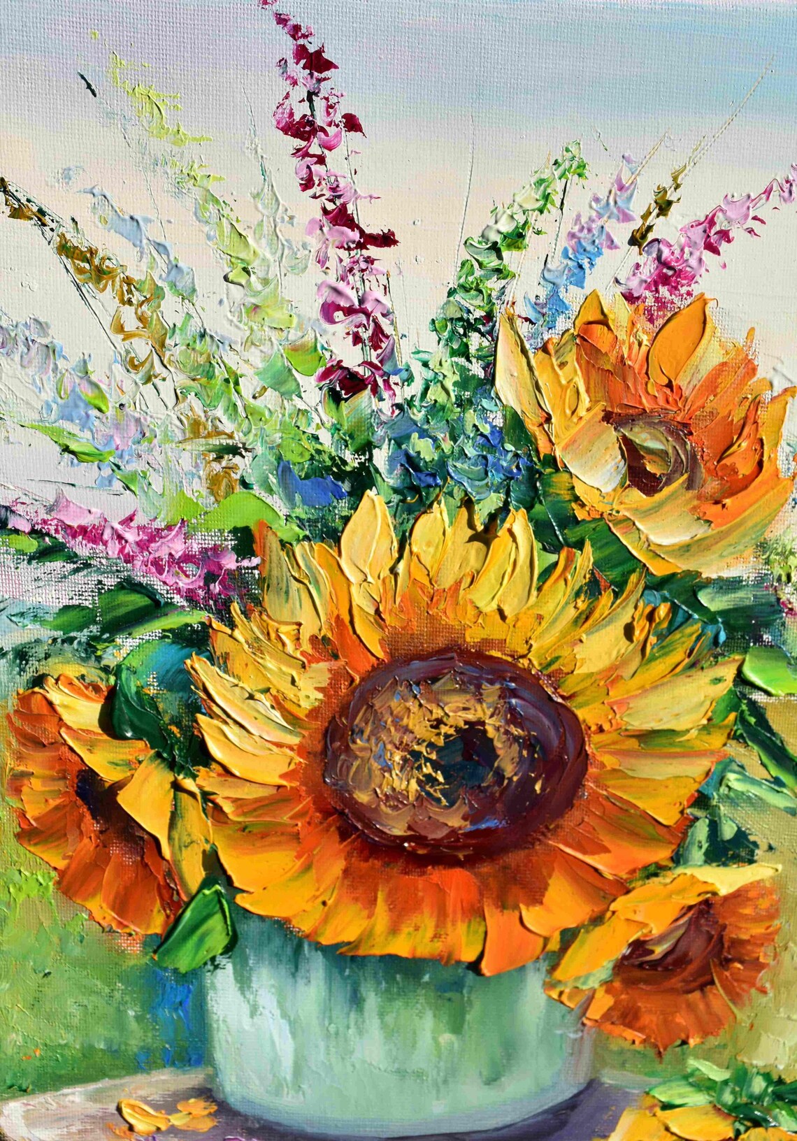 Sunflower Still Life, Wildflower Painting Art Print - Image 3