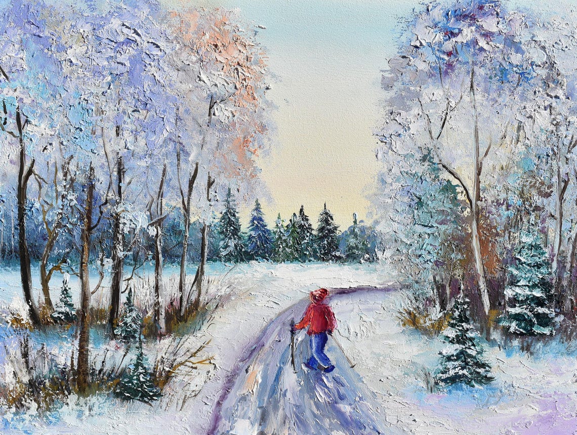 Winter Painting Winter Landscape Art Winter Oil Painting Hand Painted Artwork Winter Landscape Art Landscape Forest Winter Cozy Painting