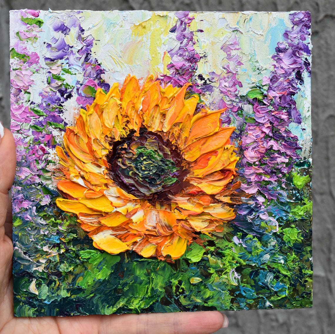 Sunflower Artwork Sunflowers Painting Small Original Art Miniature Painting Impasto Oil Painting Orange Flowers Floral Artwork Palette Knife