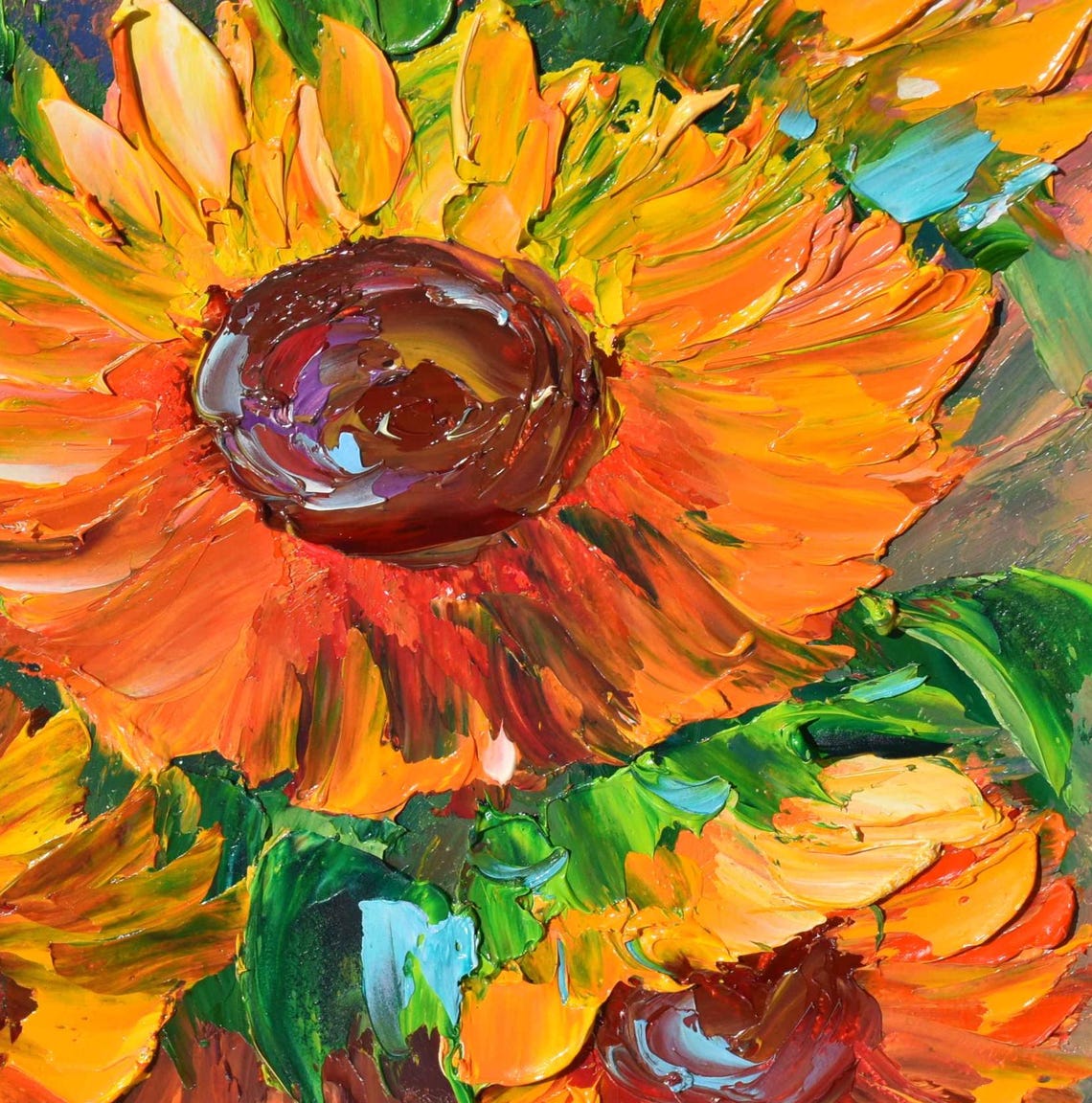 Impasto Painting Sunflowers Painting Floral Artwork Oil Art Colorful Painting Small Oil Painting Yellow Flower Art Textured Wall Art Wildf - Image 4