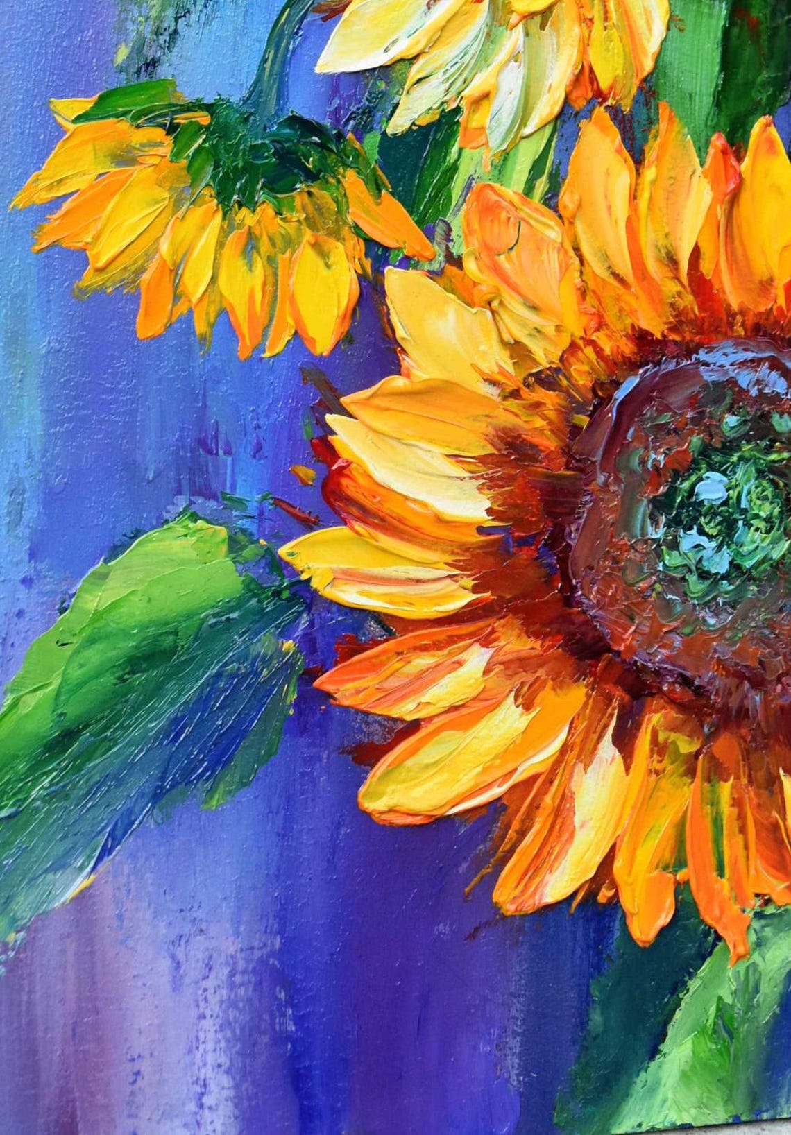 Sunflowers Painting Impasto Painting Sunflower Art Floral Artwork Yellow Flower Art Oil Art Original Floral Art Boho Sunflower Art Colorful - Image 5