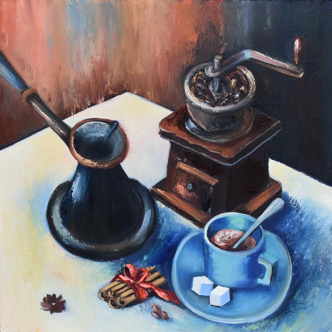 Coffee Wall Art Coffee Art Still Life Cup Of Coffee Art Breakfast Painting Still Life Painting Painting Of Coffee Cup Painting Coffee Grinde