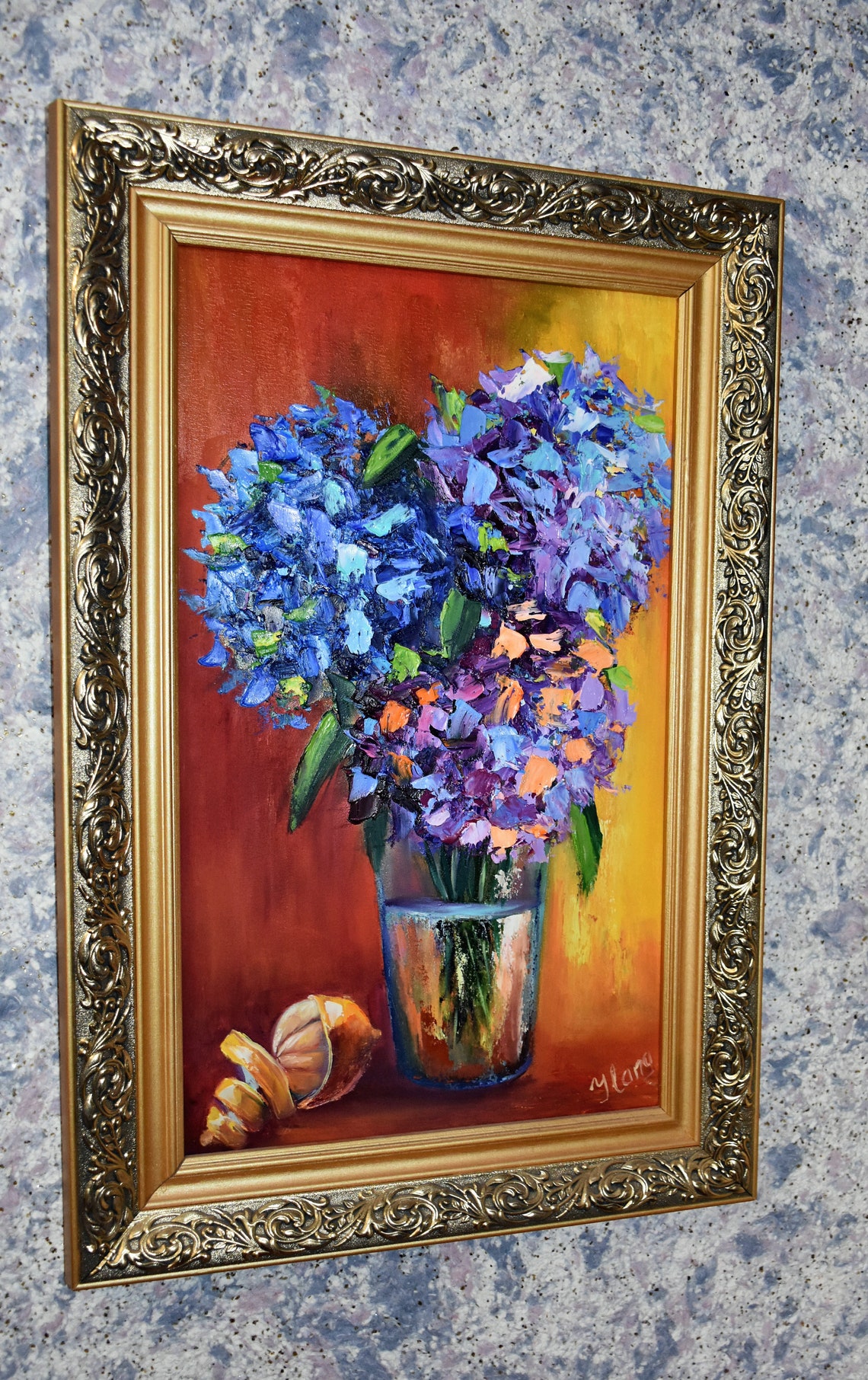 Hydrangea Painting Hydrangea Artwork Floral Original Art Painting Purple Art Flowers Oil Painting Oil Art Impasto Painting Garden Flowers - Image 4