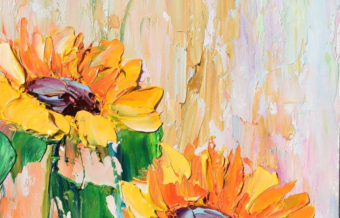 Landscape With Sunflowers Flowers Painting Sunflower Summer Art Floral Artwork Sunflowers Painting Sunflowers Flowers Summer Flower Art - Image 3