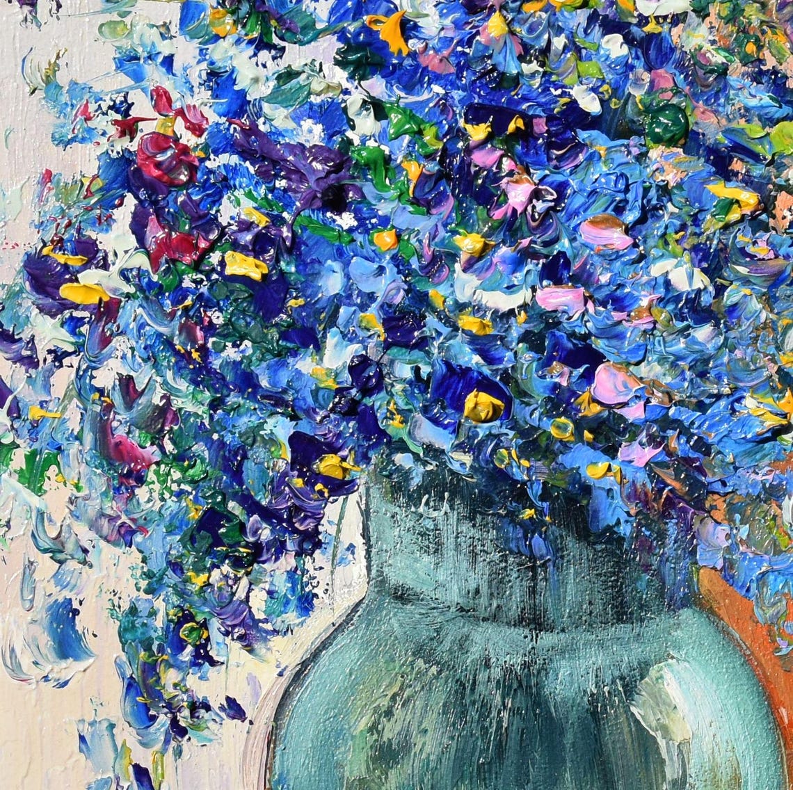 Painting Blue Flower Art Original Painting Wildflowers Painting Small Oil Painting Floral Still Life Painting For Kitchen Flower Small Art - Image 2