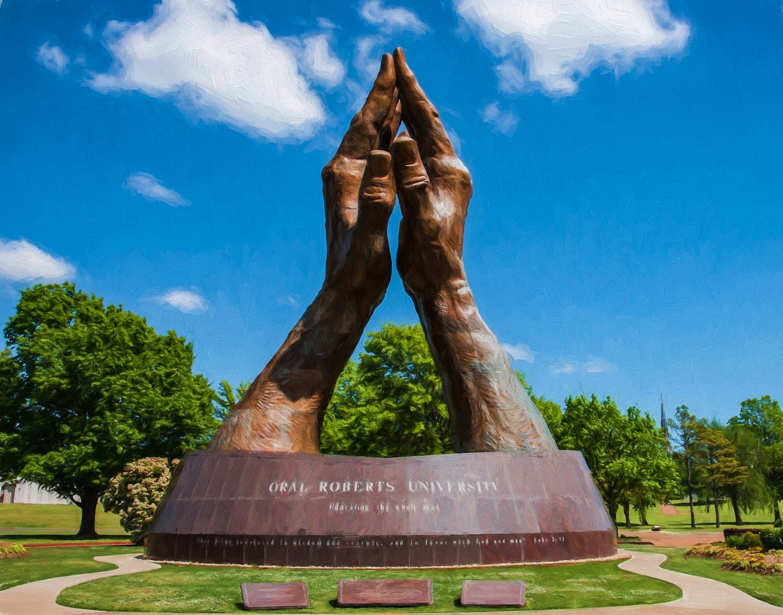Oral Roberts Praying Hands Tulsa Blue Sky Sculpture View Poster