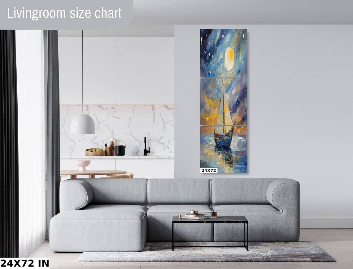 Moonlit Sailboat On Night Sea Starry Sky Nautical Wall Art Poster - Image 3
