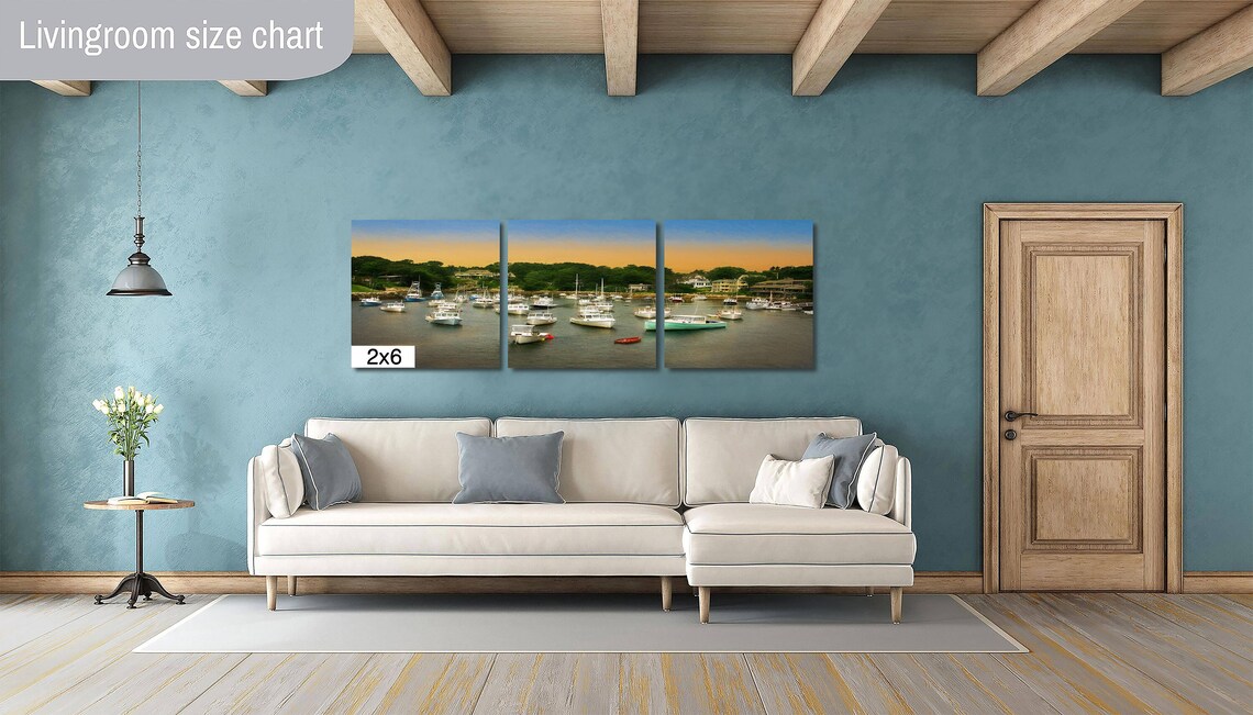 New England Fishing Harbor Sunset Sailboats at Anchor Gold Poster - Image 3