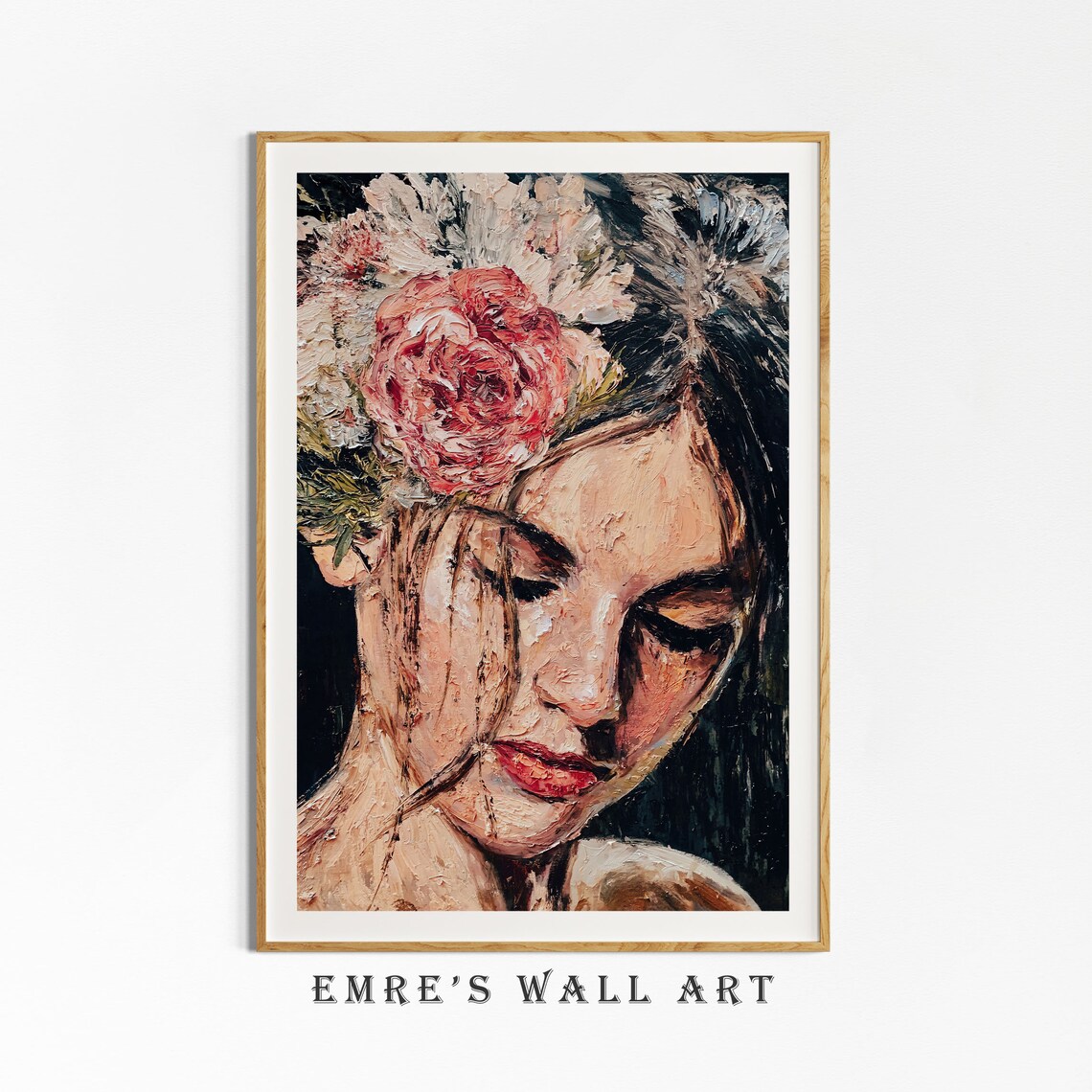 Vintage Woman With Flowers Art Print, Moody Portrait - Image 4