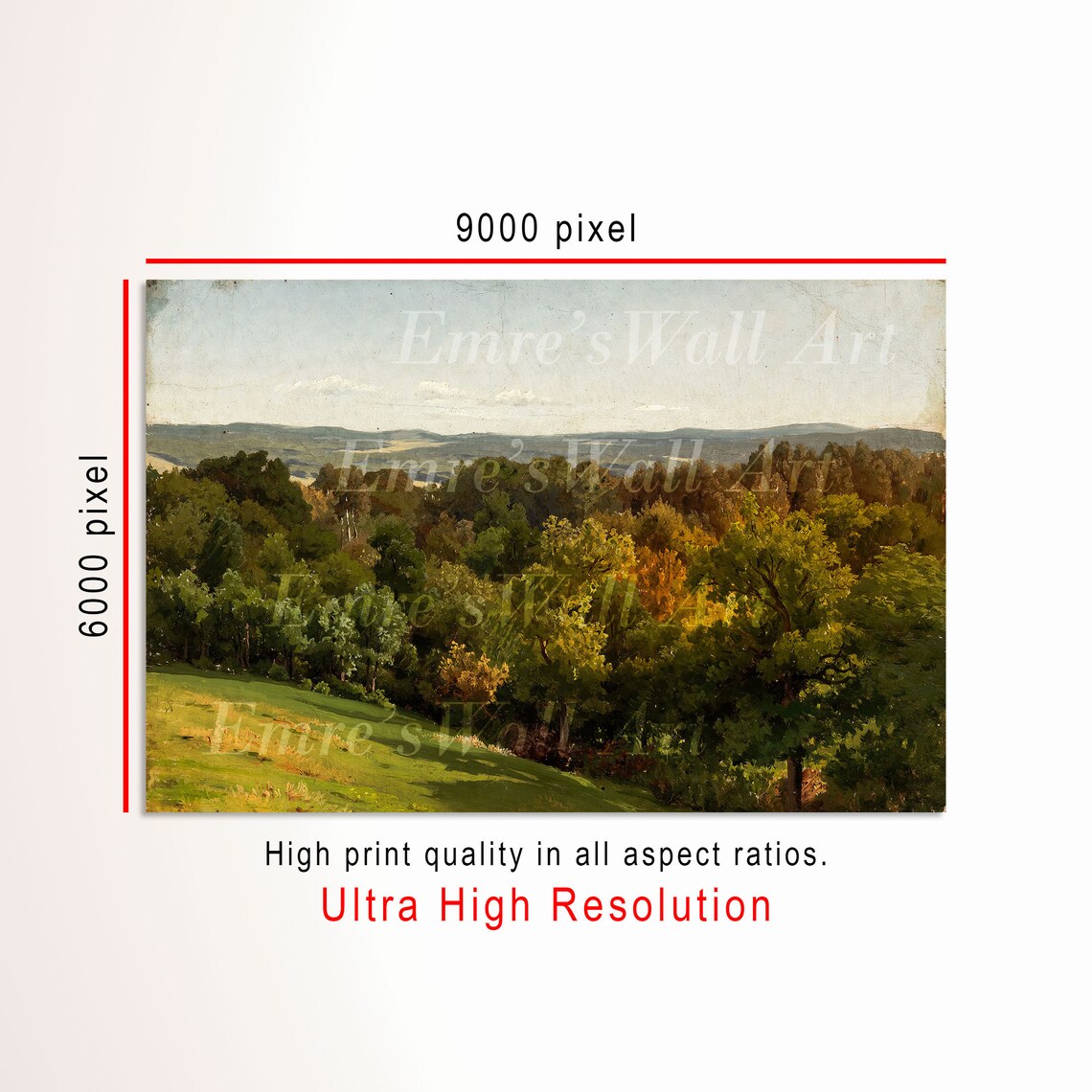 Vintage Green Forest Landscape Art Print, Rustic - Image 3