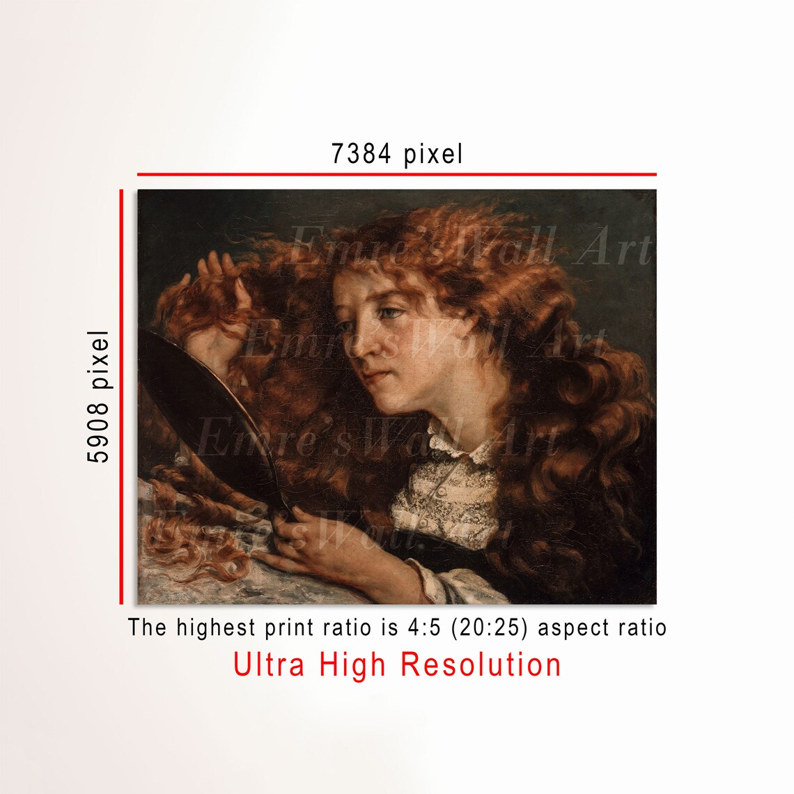Red Haired Woman Mirror Victorian Vintage Oil Portrait Painting Poster - Image 3