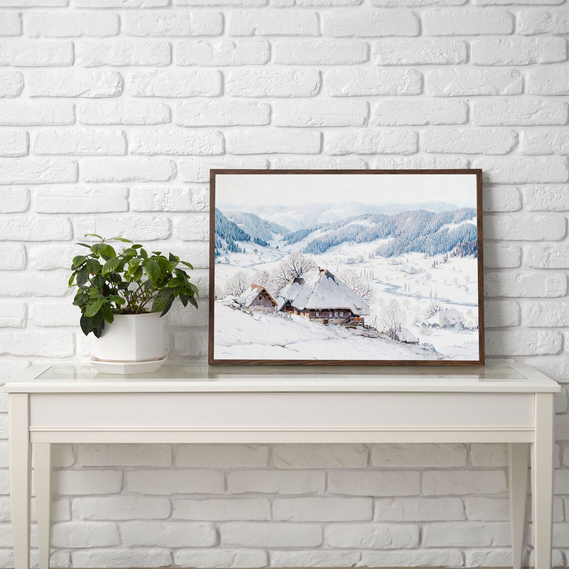 Cottagecore Winter Landscape, Vintage Art Print - Image 2