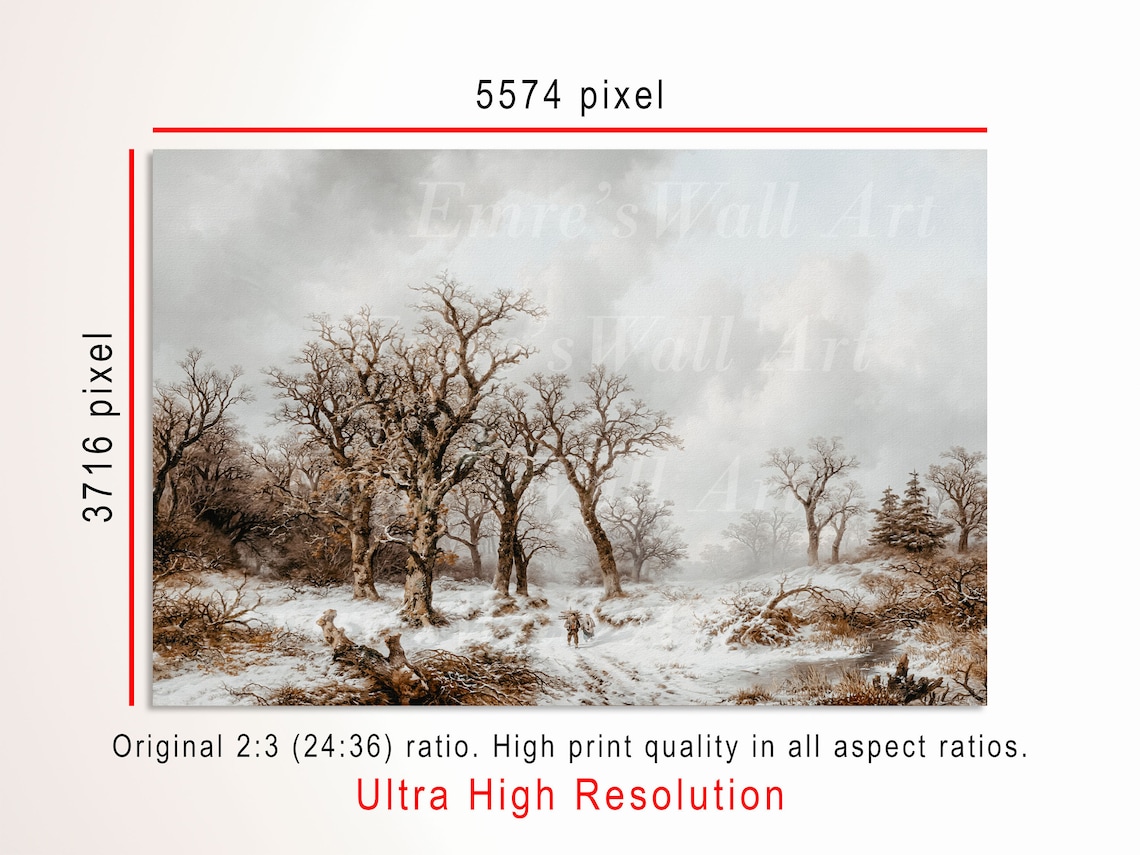 Vintage Winter Oil Painting Rustic Winter Art Print - Image 4