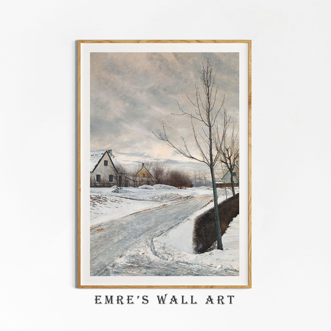Neutral Winter Landscape Painting Snowy Country Wall Decor Vintage Christmas Holiday Art Print Winter Oil Painting - Image 2
