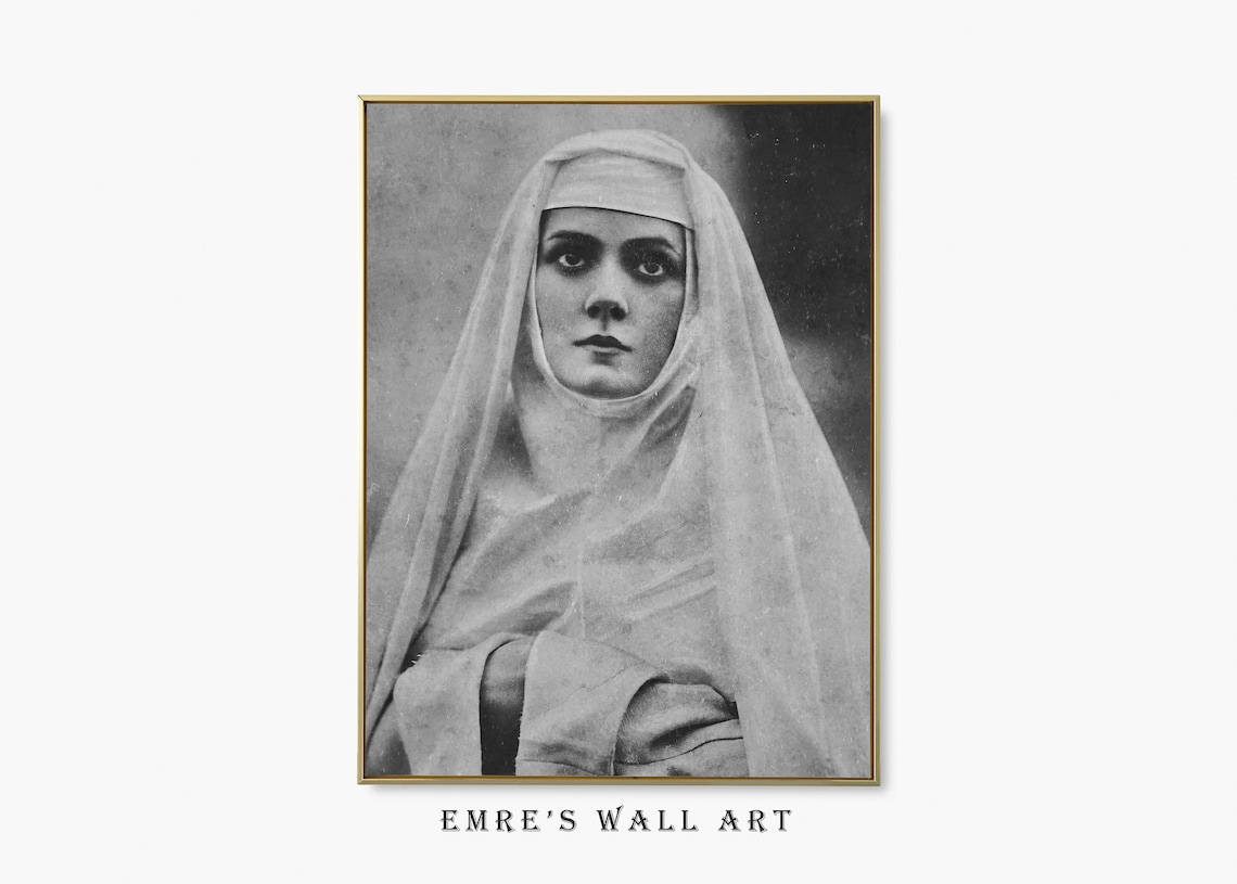 Veiled Woman Antique Monochrome Portrait Vintage Photo Art Poster