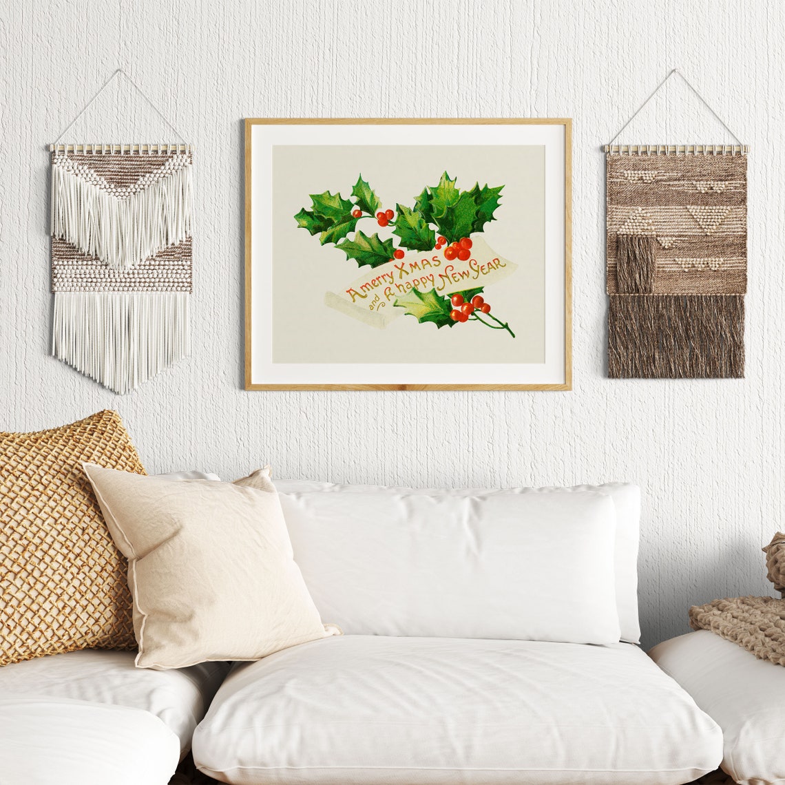 Vintage Holly Branch Christmas Card A Merry Xmas Happy New Year Poster - Image 2