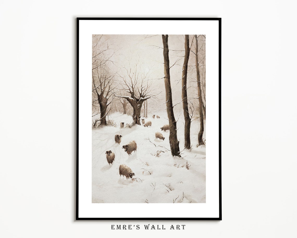 Winter Gallery Wall Set Snowy Forest Sheep Farmhouse Art Print - Image 3