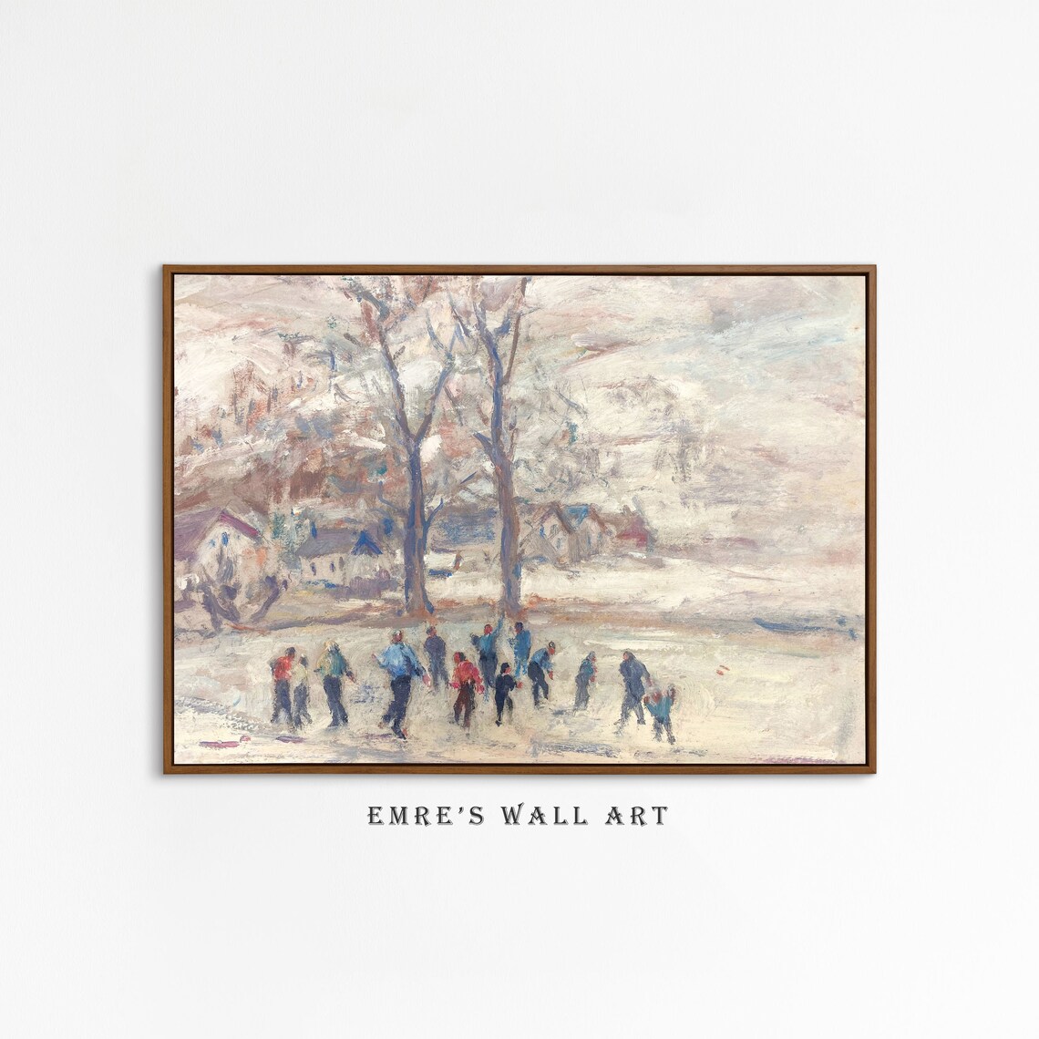 Snowy Village Gathering Winter Ice Skating Vintage Painting Poster - Image 2