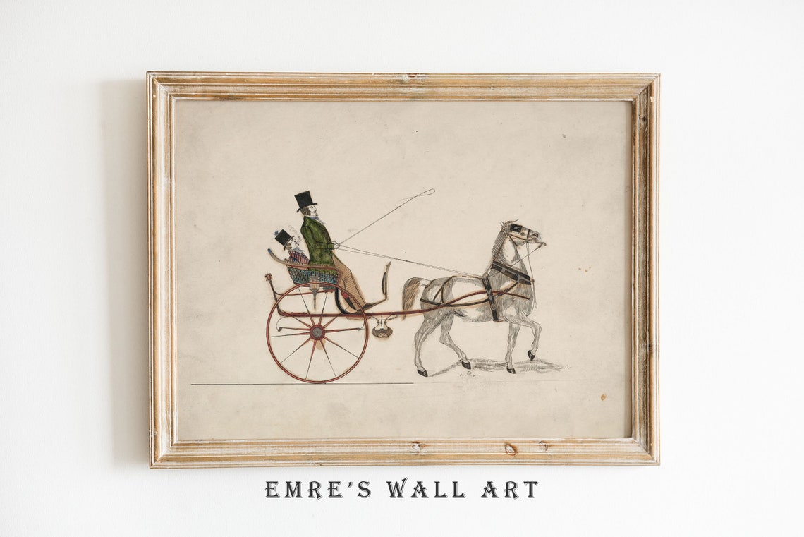 Horse Drawn Carriage with Top Hat Driver Vintage Engraving Art Poster - Image 2